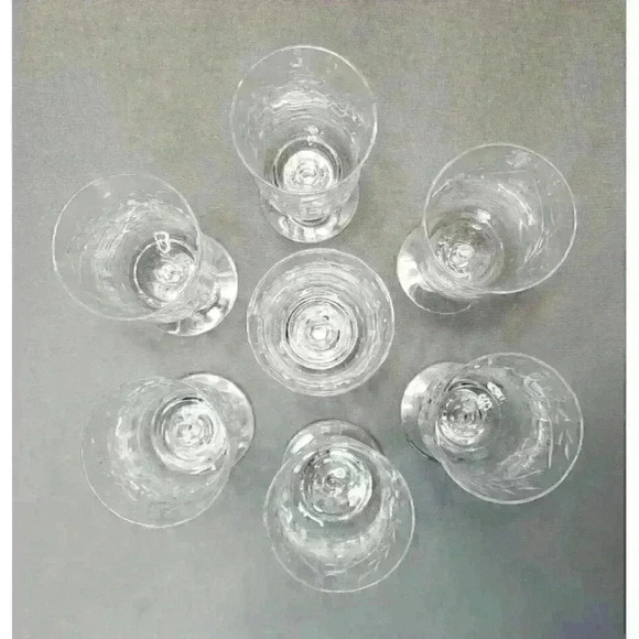Vintage Libbey Rock Sharpe Burleigh Crystal Juice Glass Set of 7 Wine Glasses - Picture 2 of 6